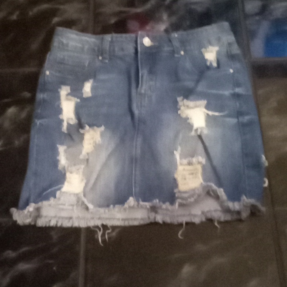 Jean skirt worn look, 98 cotton 2 spandex